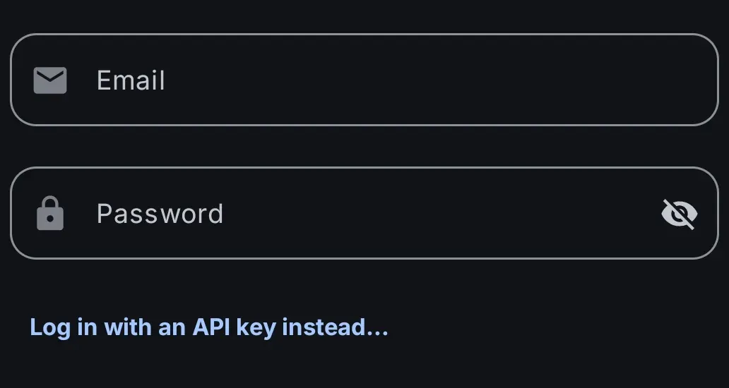 NextDNS email and password login form, including the API-key alternative.
